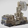 Military Mobile Radar Vehicle Featuring Large Antenna And Camouflage Truck Design