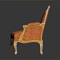 European Style Single Chair With Gold Carved Frame And Red Floral Upholstery