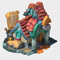 Colorful Cartoon Fairy Tale House With Red Tiled Roof Green Window Frames And Arched Door