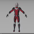 Detailed Sci Fi Character in Red and Black Bodysuit with Silver Helmet and Armor