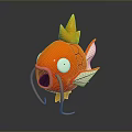 Cartoon Orange Fish With Yellow Crown Open Mouth White Eyes Red White Fins Yellow Whiskers