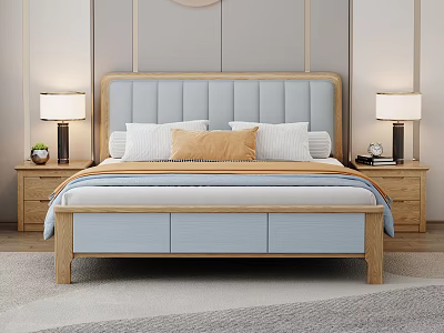Modern Simple Ash Wood Bed Leather Bed Soft Bed 3d model