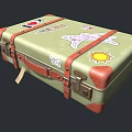 Vintage Green Suitcase With Red Leather Trim Travel Stickers Like I Love NY Plane Sun