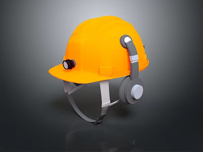 Yellow Safety Helmet With Earmuffs And Goggles For Construction Site Workers 3d model