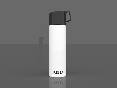 White Water Bottle With Black Lid And Handle Featuring REL3A Text On The Bottom Surface 3d model
