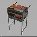 Grilled Lamb Skewers On Metal Grill With Red Charcoal Flames