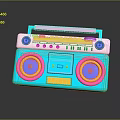 Vibrant Retro Radio With Blue Pink Yellow Speakers Handle And Control Buttons