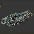 Futuristic Sci-Fi Mechanical Construct With Modular Armor Segments Blue Gray Hues And Orange Thruster Vents