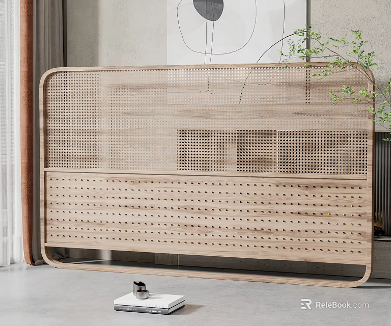 Modern Wooden Room Divider With Perforated Panel Design For Indoor Living Space 3d model 