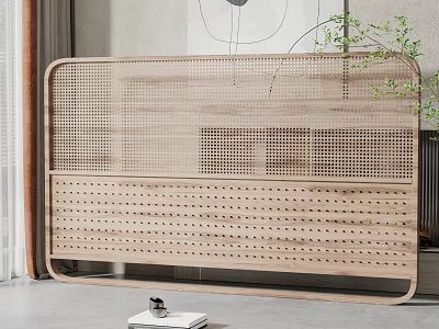 Modern Wooden Room Divider With Perforated Panel Design For Indoor Living Space 3d model