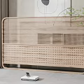 Modern Wooden Room Divider With Perforated Panel Design For Indoor Living Space