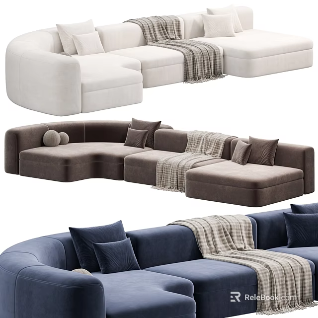 Modern Double Sofa Designs In White Brown And Blue With Pillows And Blanket 3d model 