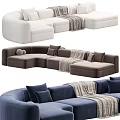 Modern Double Sofa Designs In White Brown And Blue With Pillows And Blanket