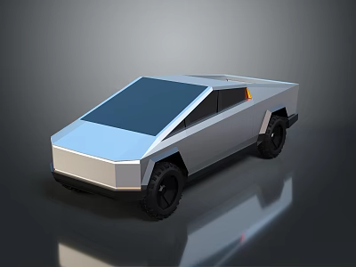 Futuristic Silver Pickup Truck with Angular Design and Black Wheels 3d model