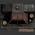 Traditional Stone Fireplace Structure With Tall Chimney And Burning Flames