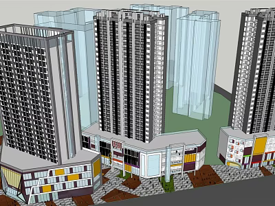 Modern Commercial Street With High Rise Buildings And Multi Story Shops 3d model