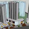 Modern Commercial Street With High Rise Buildings And Multi Story Shops