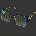 Stylish Modern Sunglasses Jewelry With Black Frame Blue Gradient Lens And Gold Accents