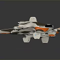 Futuristic White And Orange Sci Fi Aircraft With Mechanical Wings And Engines