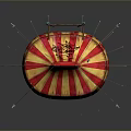 Vibrant Red And Yellow Striped Circus Tent With Star Patterns And Support Poles