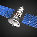 Advanced Orbital Satellite with Large Blue Solar Panel Arrays and Dish Antenna