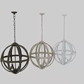 Natural White Wooden Spherical Chandelier With Leaf Decoration And Candle Lights