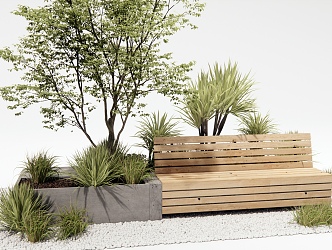 Modern outdoor landscape seat tree pool plant combination plant pile pebbles 3d model