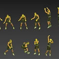 Group of People Performing Various Exercise Poses in Dynamic Workout Positions 3d model