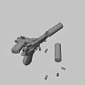 Clear View of Disassembled and Complete Pistol With Bullets and Parts
