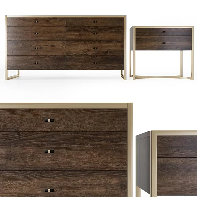Modern Walnut Wooden Chest of Drawers with Metal Frame and Sleek Drawer Design 3d model