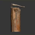 Rustic Wooden Stump with Axe Embedded in Natural Wood Texture