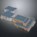 Modern Industrial Factory Complex Featuring Multiple Buildings Blue Roofs And Combined Architecture 3d model