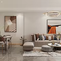 Modern Living and Dining Room Interior With TV Stand Round Coffee Table And Ceiling Lights