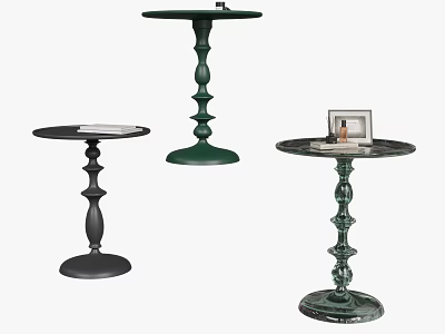 Elegant Decorative Side Tables With Round Tops And Ornate Green Black Marble Bases 3d model