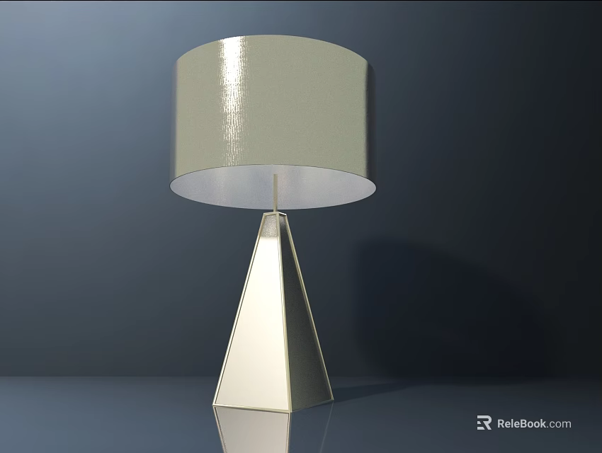 Modern Table Lamp With Conical Metallic Base And Light Beige Fabric Shade 3d model 