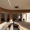 Modern Dining and Living Room Interior With Wooden Walls Sofa Dining Table And Natural Light