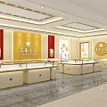 Elegant Jewelry Store Interior With Gold Display Counters And Decorative Brand Signage