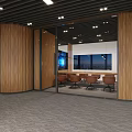 Modern Public Office Space With Large Green Plants Wooden Partitions And Meeting Table