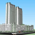 Modern High Rise Residential Building With Glass Curtain Walls And Landscaped Areas