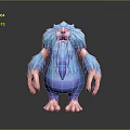 Game Movie Character With Blue Fur Purple Belly And Pink Limbs Open Mouth