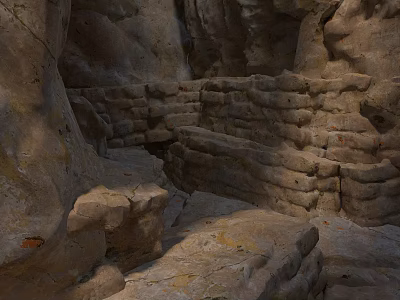 Natural Textured Cave Interior With Rugged Stone Walls And Rock Formations 3d model