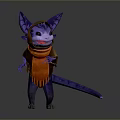 Cute Purple Fantasy Creature With Large Ears Scarf And Long Tail