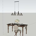Cozy Wooden Dining Table And Chairs Set With Table Runner Flower Vase And Chandelier
