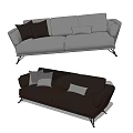 Light Gray And Dark Brown Double Sofa With Pillows And Metal Legs 3d model