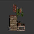 Rustic Wooden Chest of Drawers With Hanging Red Produce Potted Plant And Decorative Items