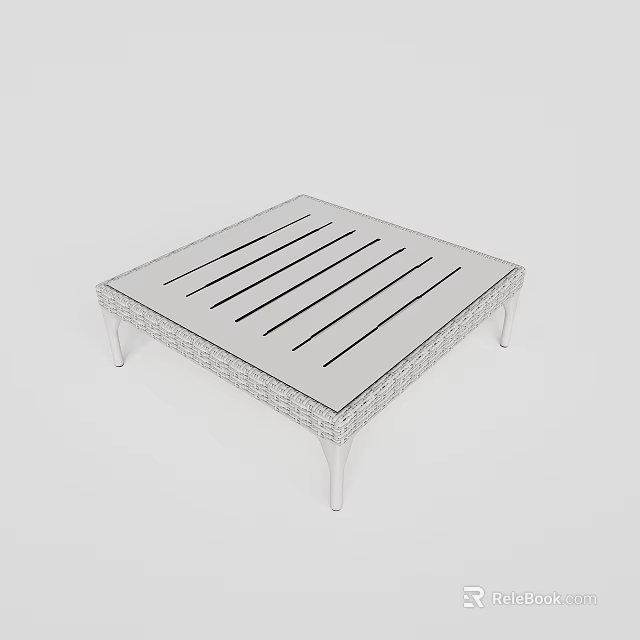 Modern Coffee Table With Striped Top Surface And Slim Woven Pattern Legs 3d model 