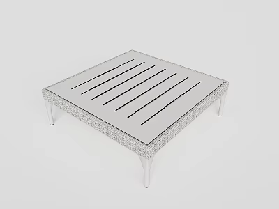 Modern Coffee Table With Striped Top Surface And Slim Woven Pattern Legs 3d model