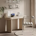 Modern Minimalist Desk With Wall Shelf Stack of Books White Sphere Decor And Green Plant