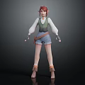 Elf Character 3D Model With Red Hair Pointed Ears Green Vest White Sleeves Blue Shorts