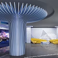 Timeline Corridor From 1980 to 2020 With Display Screens Exhibition Stands Globe And Data Elements